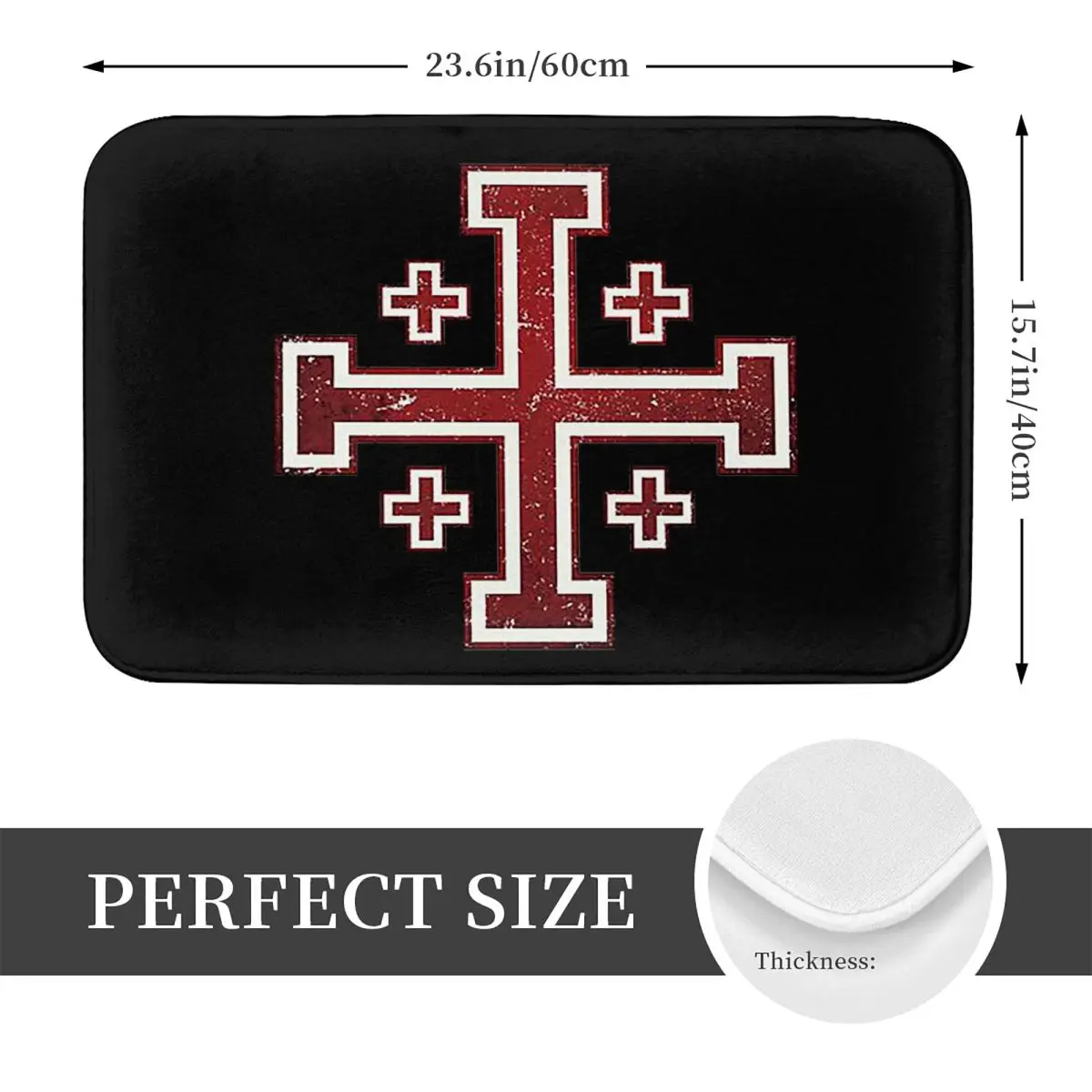 Jerusalem Cross Medieval Knights Cross Crusader Anti-slip Doormat Floor Mat Durable Carpet Rug for Kitchen Entrance Home Bedroom