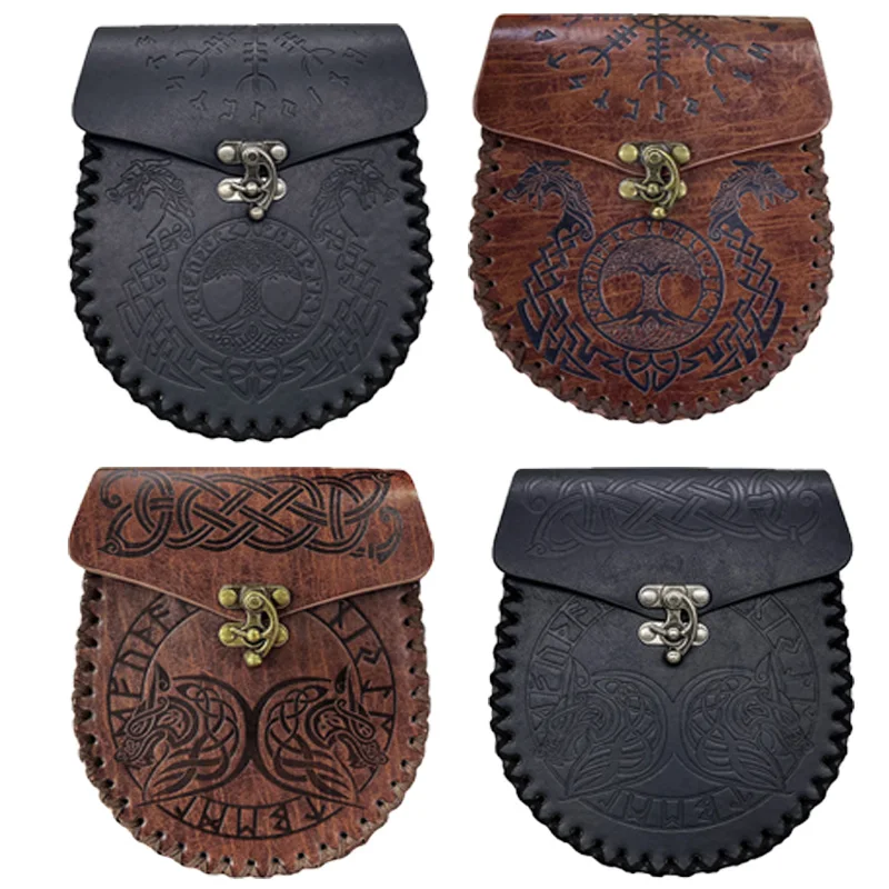 Bolsa de dinero vikinga Medieval, cinturón colgante de Cosplay, bolso de cintura Unisex, monedero de cuero con cordón, accesorios de fiesta