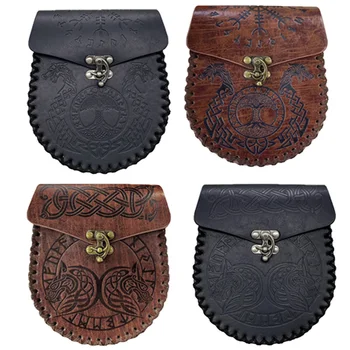 Bolsa de dinheiro viking medieval, bolsa de cintura com cinto pendurado para cosplay, bolsa de couro unissex com cordão, bolsa de moedas, acessórios de festa