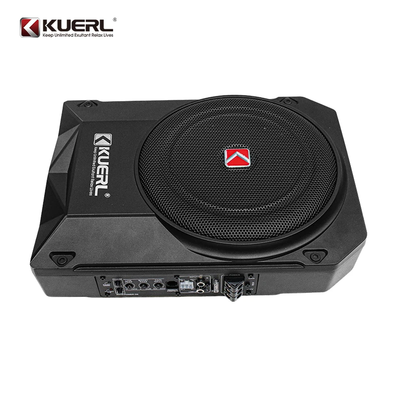 KUERL 10 Inch 800W Car Audio Subwoofer New Design Auto Seat Amplifier Big 12V Power Slim Aluminium Car Subwoofer Direct