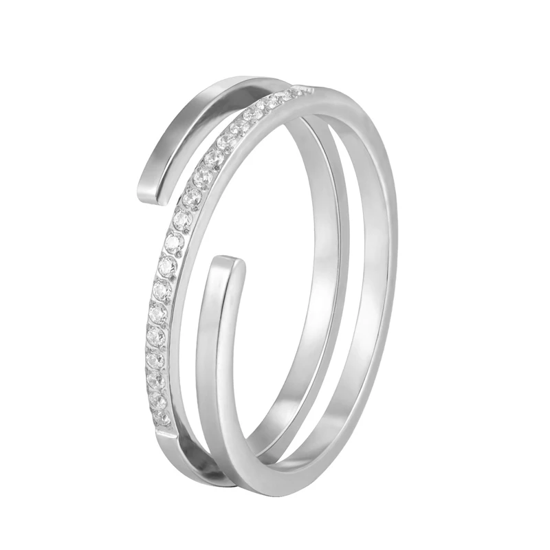 Crossover Von Doppel Schichten Form Cnc Micro-set Zirkon Ring Für Frauen Schmuck Edelstahl Ehering Großhandel Viele – Detail 11