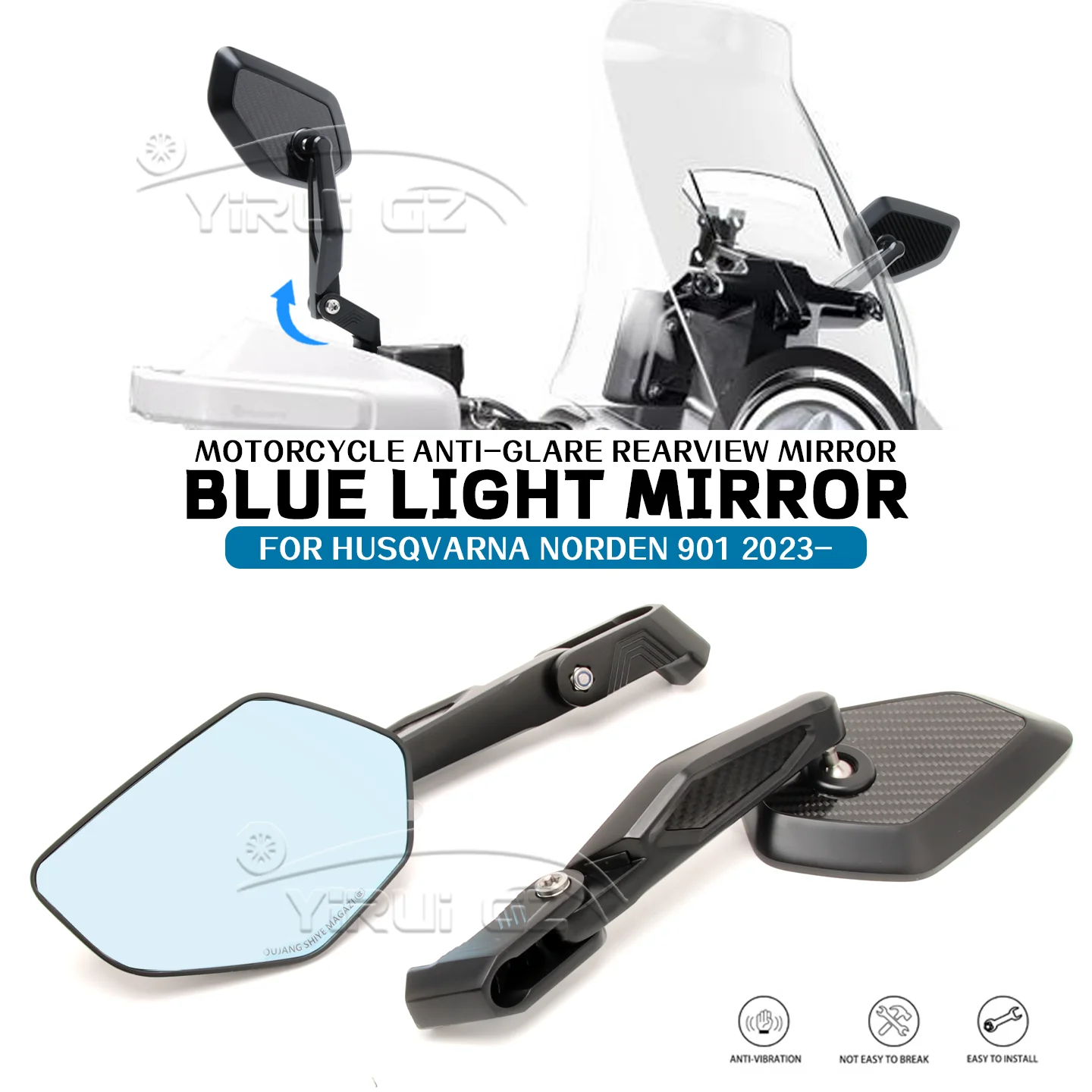 

Motorcycle rearview mirror FOR Husqvarna Norden 901 2023- Rearview Side Mirror Foldable mirror rod Blue light anti-glare mirror