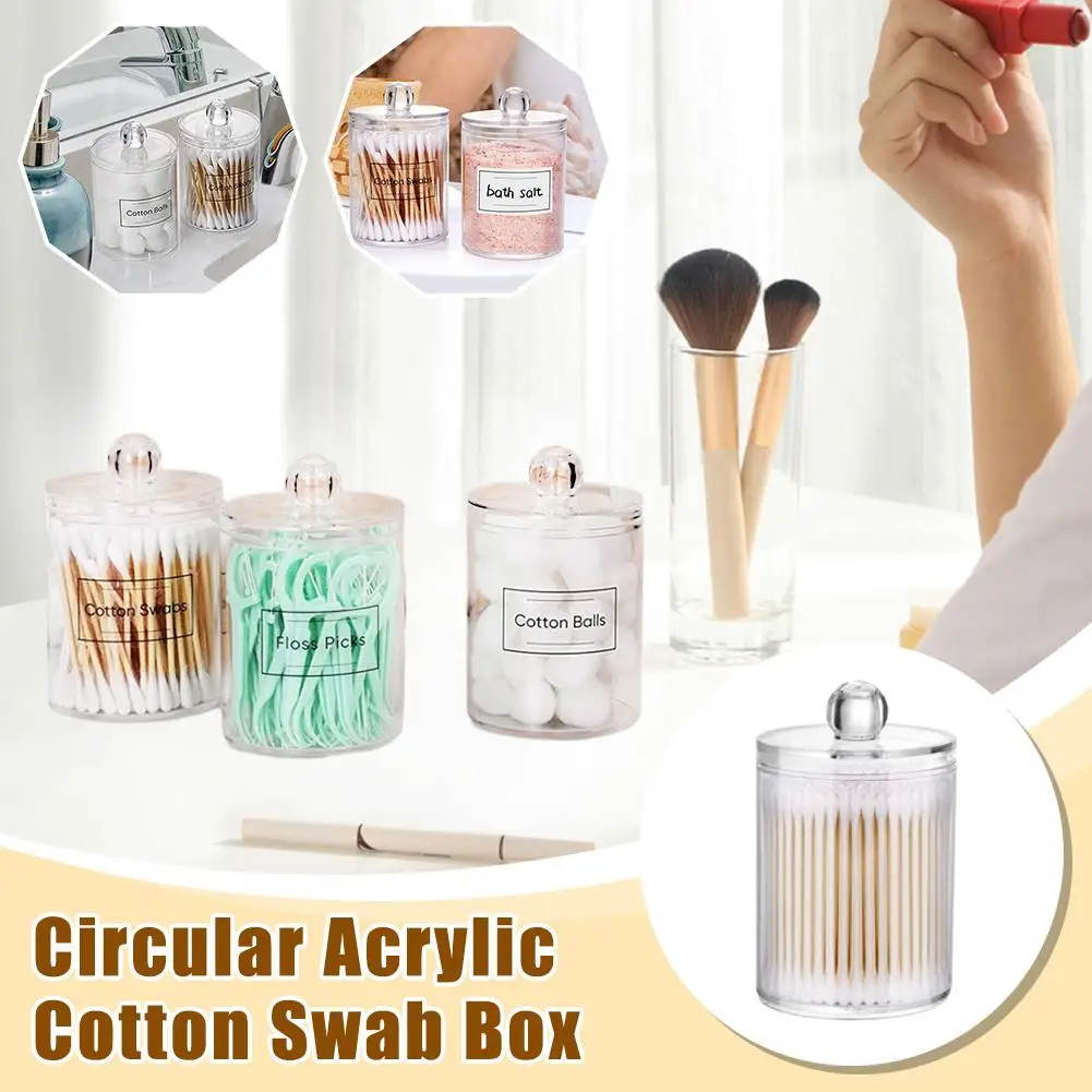 Round Acrylic Cotton Swab Box With Lid Dust Proof Cosmetic Cotton Storage Box Dental Floss Box Toothpick Box Makeup Organizer