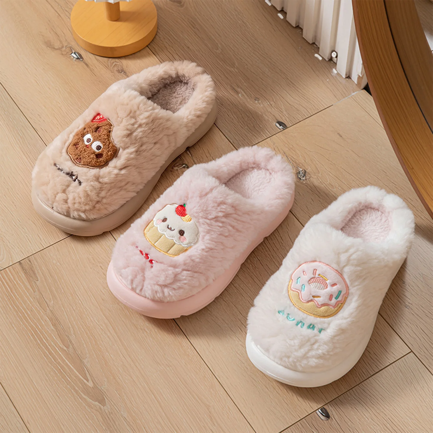 Cute Cartoon Decorat Fluffy Fur Indoor Slippers Women Winter 2026 Comfort Cloud Thick Sole Home Slippers Warm Plush Pink Slides - view 5