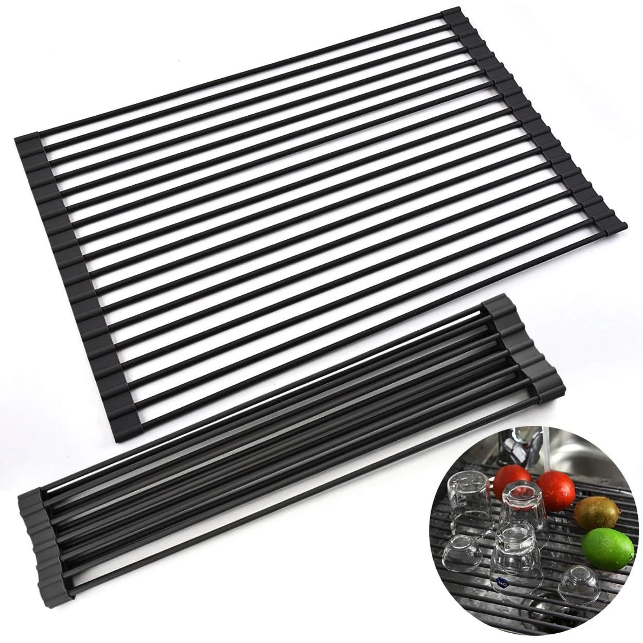 

Silicone Rubber Roller Shutter Sink Water Filter Rack, Bowl, Plate Chopstick Storage Rack, Foldable Kitchen Water Draining Rack
