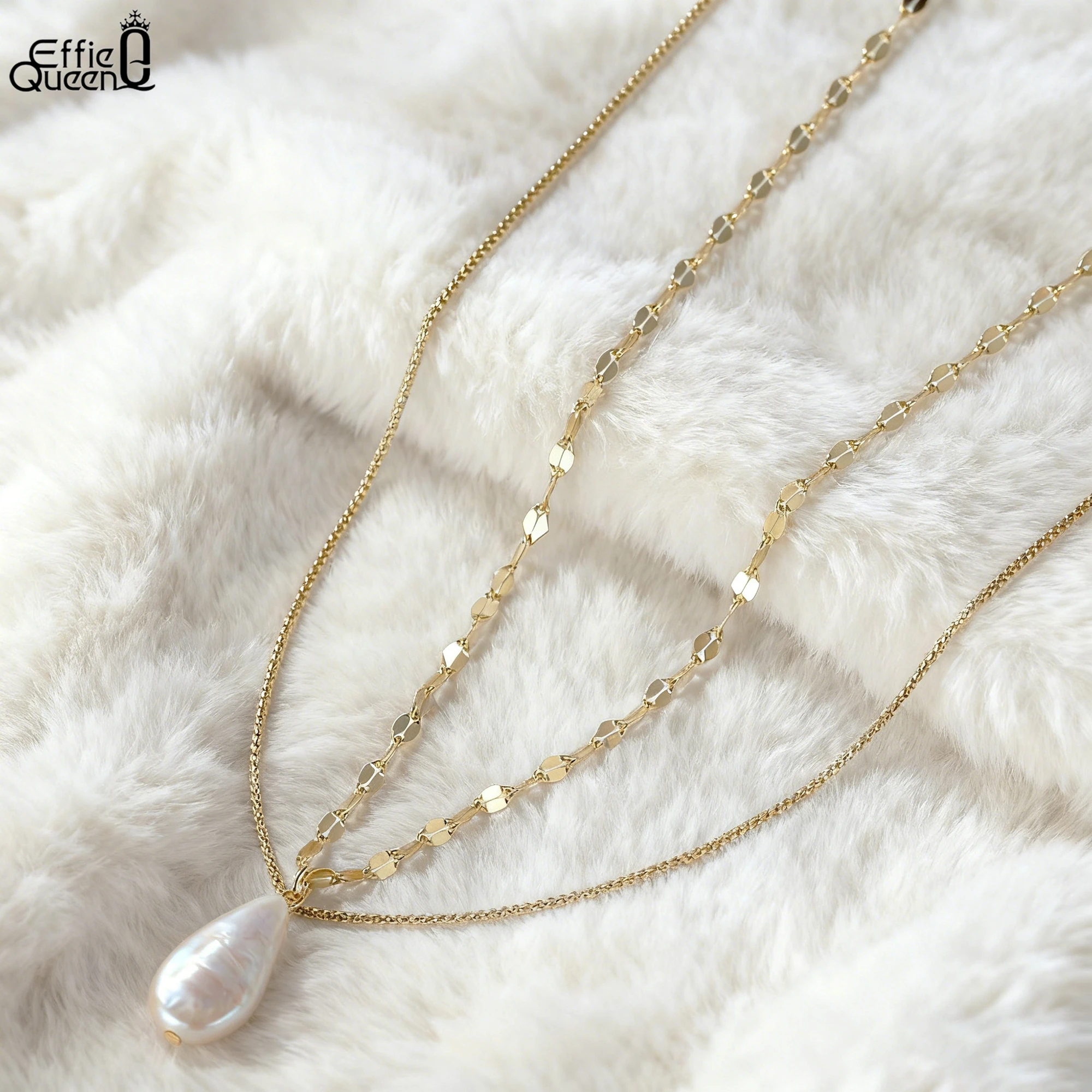 

EFFIE QUEEN, стерлинговое серебро 925 пробы, золото 14 карат, жемчужная цепочка в стиле барокко, колье, ожерелье, натуральные украшения для женщин, трендовое ожерелье 2025 GPN15