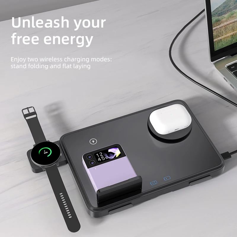 Foldable Wireless Charger Stand for Samsung Galaxy Z Fold 5 4 3 S23 Ultra 15W Fast Charger Dock Station for Galaxy Watch 6 Buds2