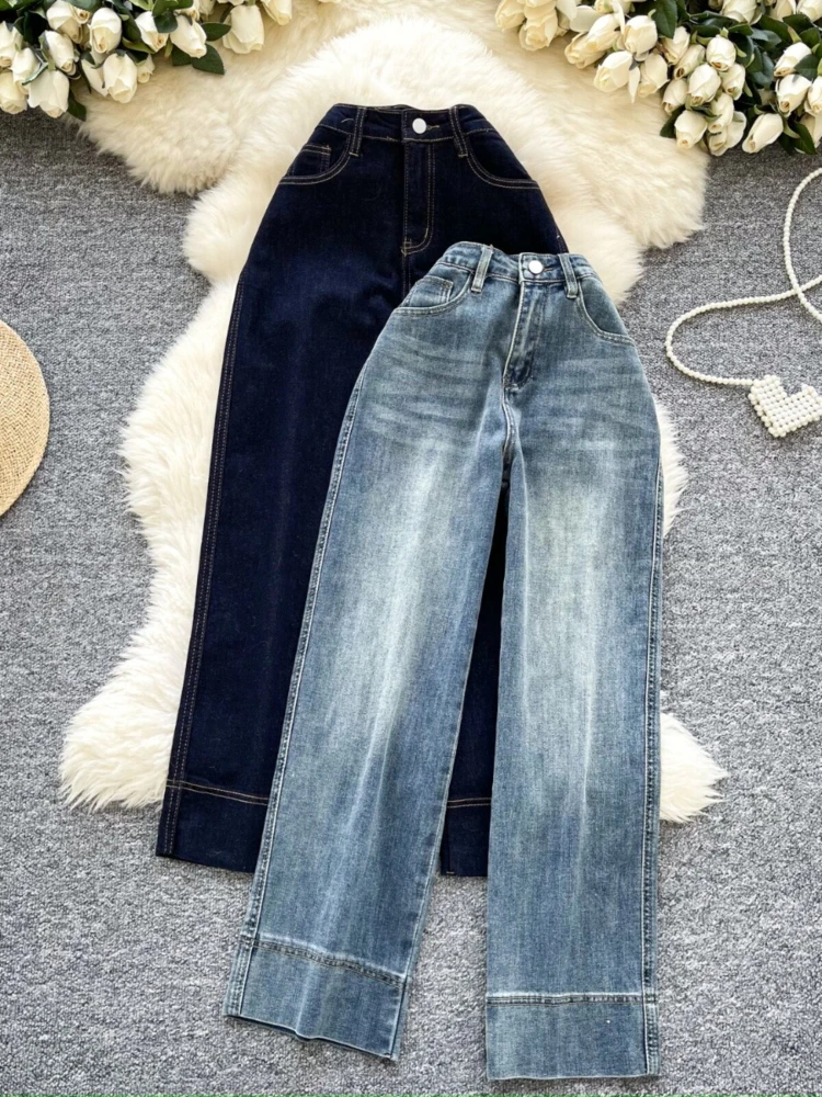 Korean style chic fashionable jeans women in 2026 spring fashion design sense spliced high waist retro nine cropped pants XJ603