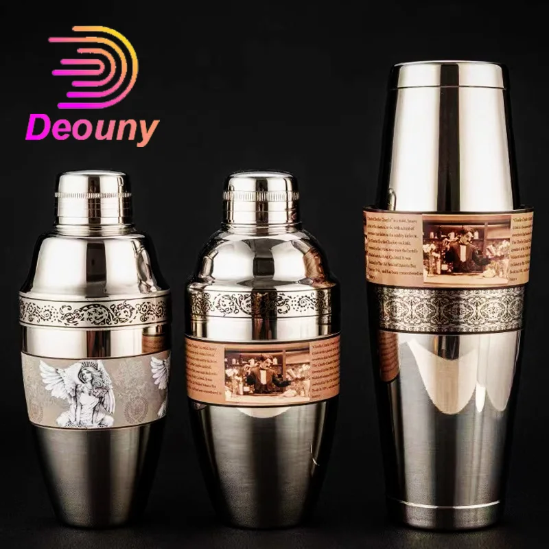DEOUNY Nostalgic Chaplin Shaker Engraving Stainless Steel Cocktail Boston Bar Shaker Bar Tools