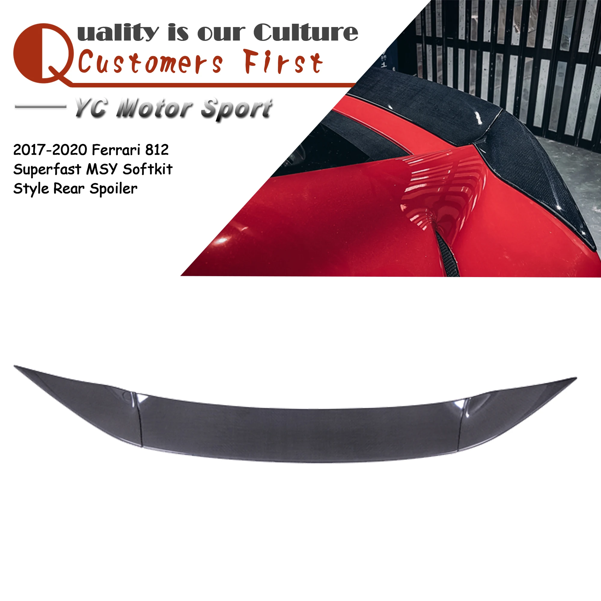 Car Accessories Dry Carbon Fiber MSY Softkit Style Rear Spoiler Fit For 2017-2020 Ferrari 812 Superfast Rear Wing Plain Weave