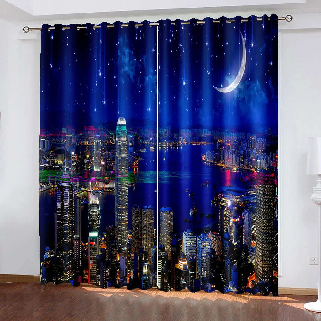 

Nature personality style alley photo print 3d curtain blue night building curtains 3D Window Curtains For Living Room