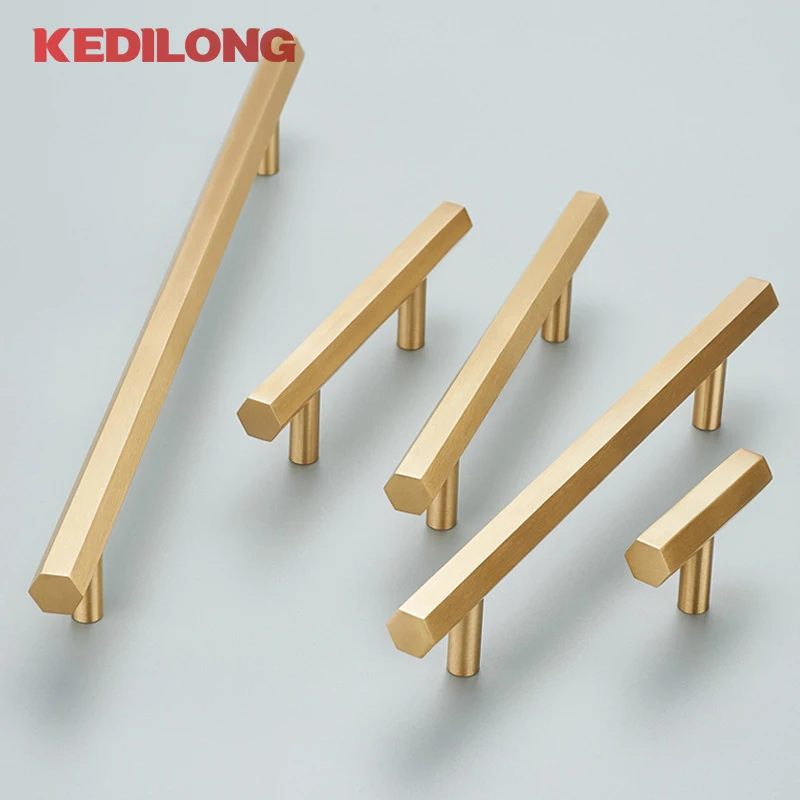 

KEDLO Solid brass modern minimalist wardrobe gold cabinet drawer door pull handle hexagonal long T-handle