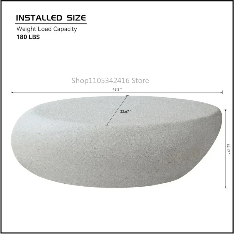 Modern Oval Fiberglass Coffee Table, Contemporary Rustic Curved Accent Table for Living Room Decor