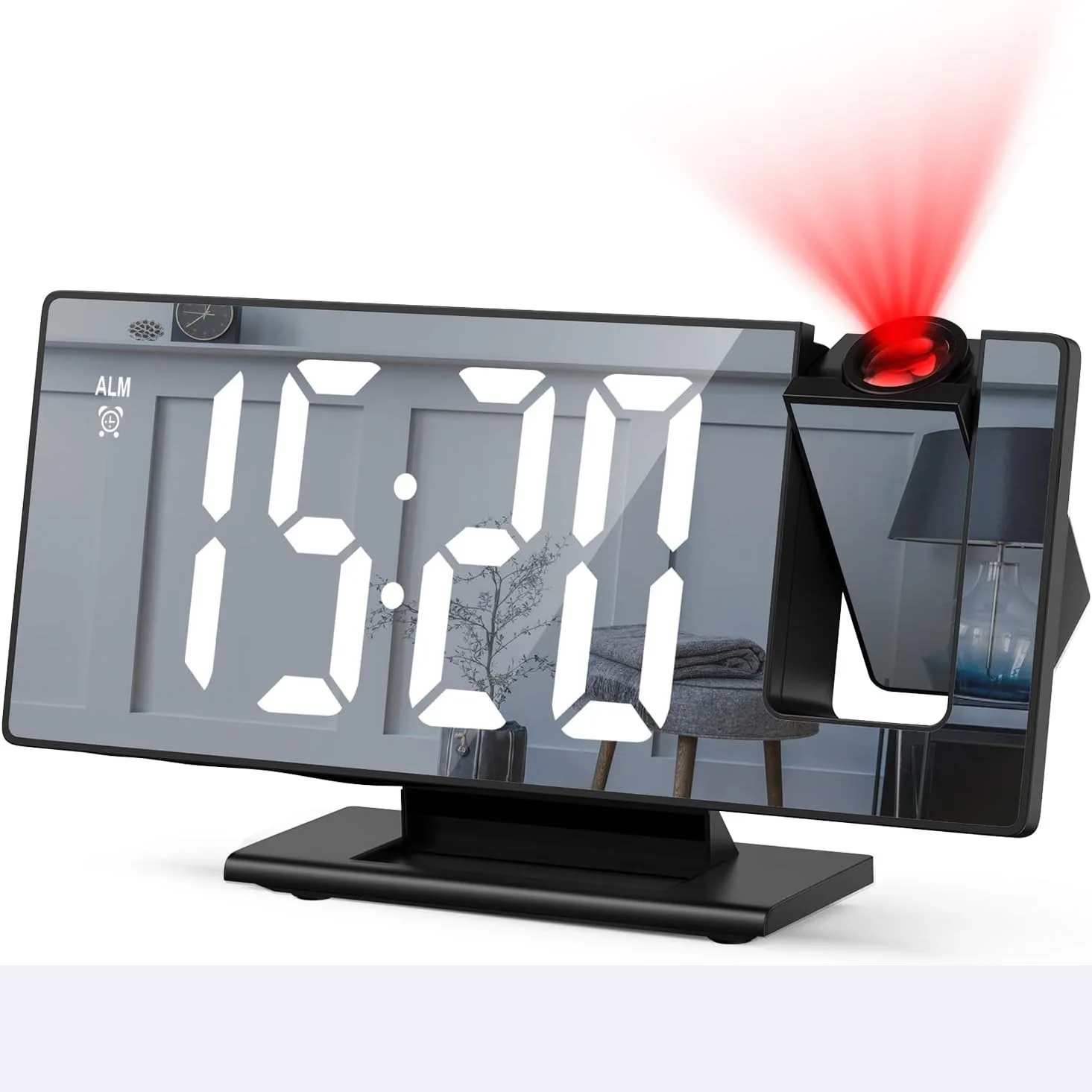 USB Powered Digital Alarm Clock 180° Arm Projection Alarm Clock Time Temperature Snooze Table Clock 12/24H Projector LED Clock