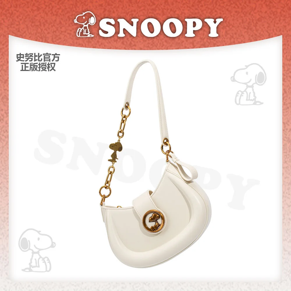 Cartoon Snoopy Shoulder Bag For Women Kawaii Metal Snoopy PU Leather Hand Bag Elegant Chic White Underarm Bag