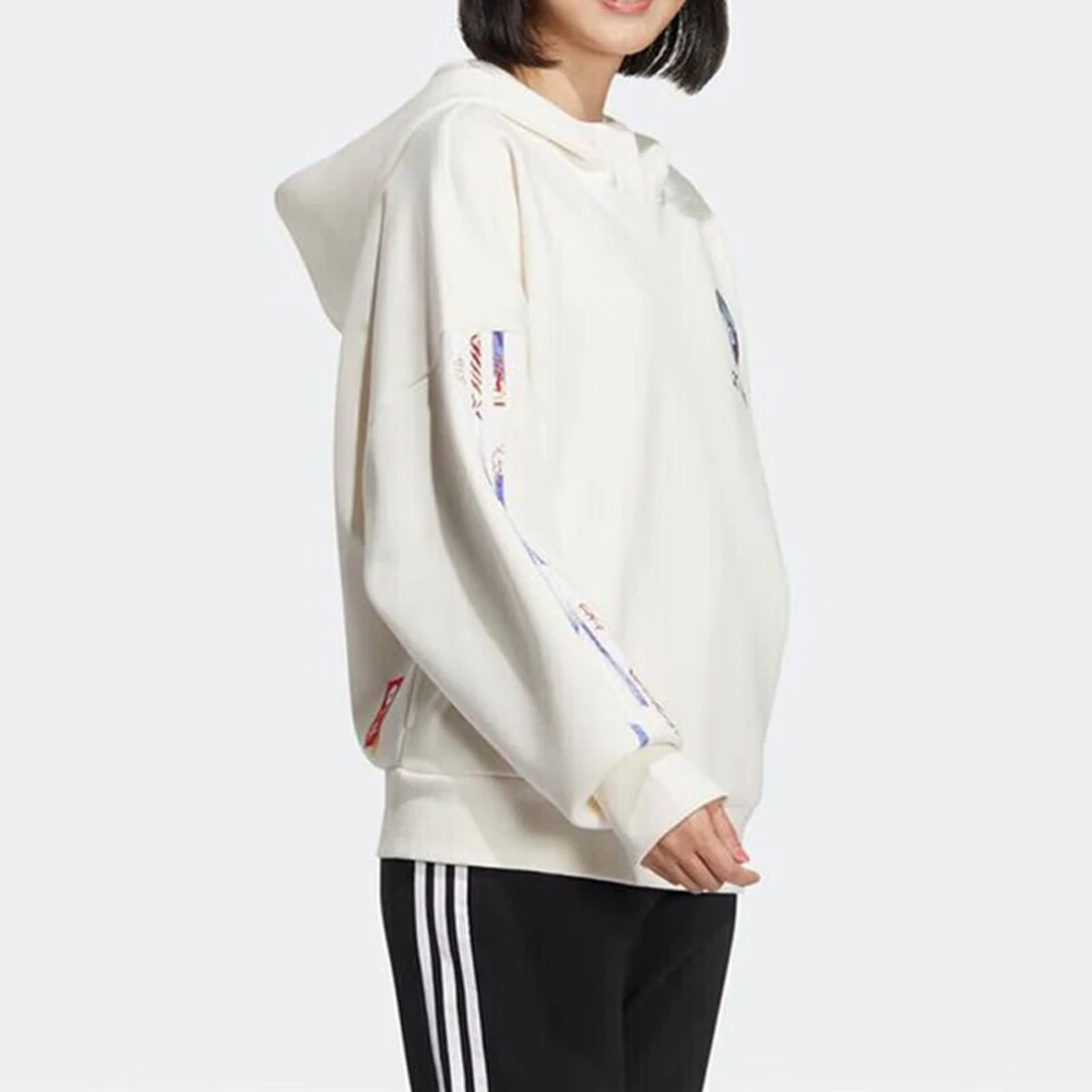 

Adidas NEO Series Beige Hoodie With Printed Sleeves Brand Logo Detail Trendy Casual For Urban Daily Wear
