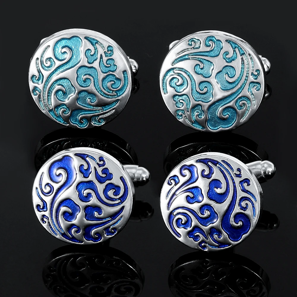Funny Blue Colors Cloud Pattern Design Mens Cufflinks Round Shirt Suit Tuxedo Blouse Sleeve Button