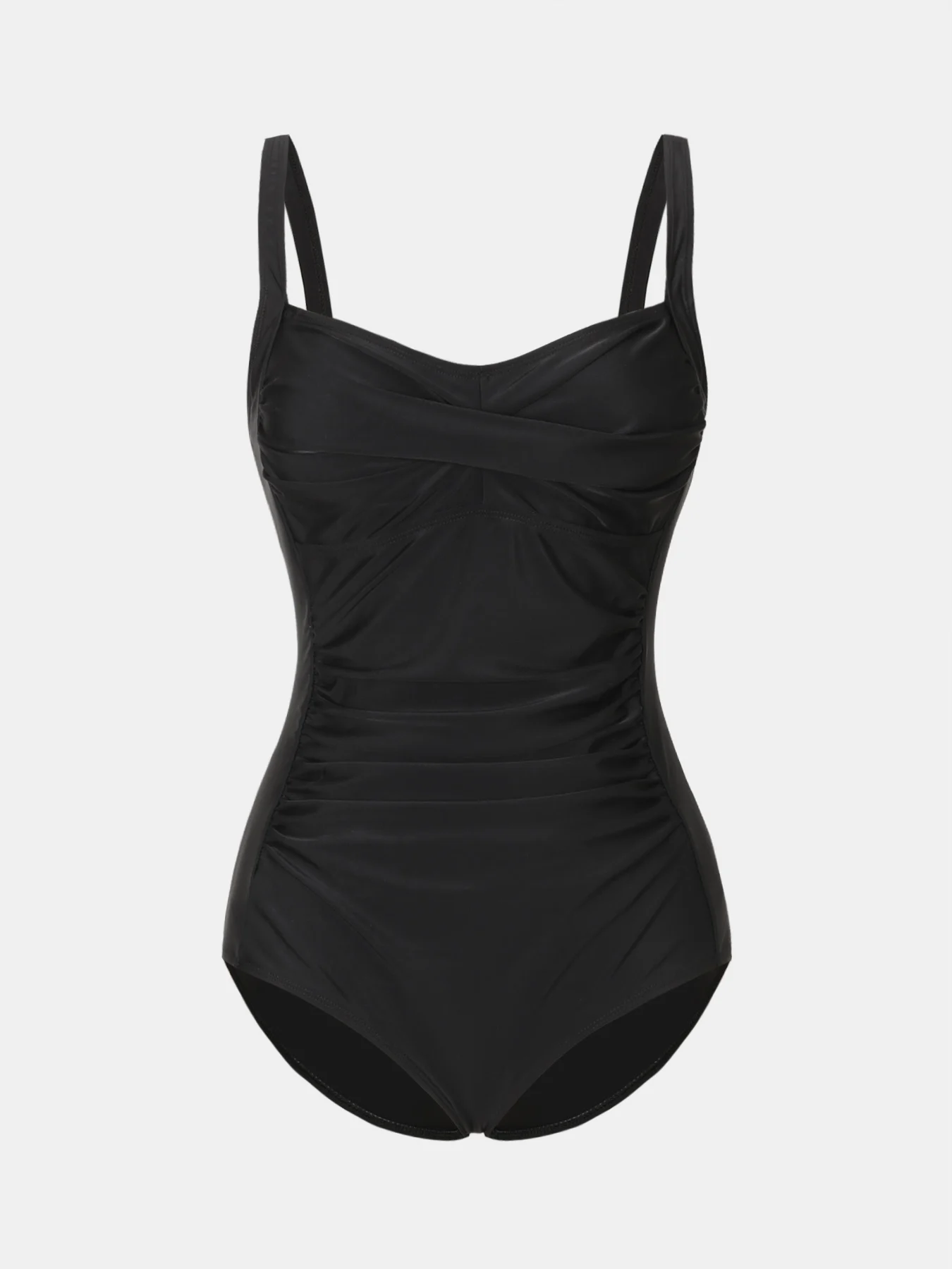

HHBS039 Women's One-Piece Swimsuit V-Neck Pleated Black Simple Fashionable Design New Arrivalable for women