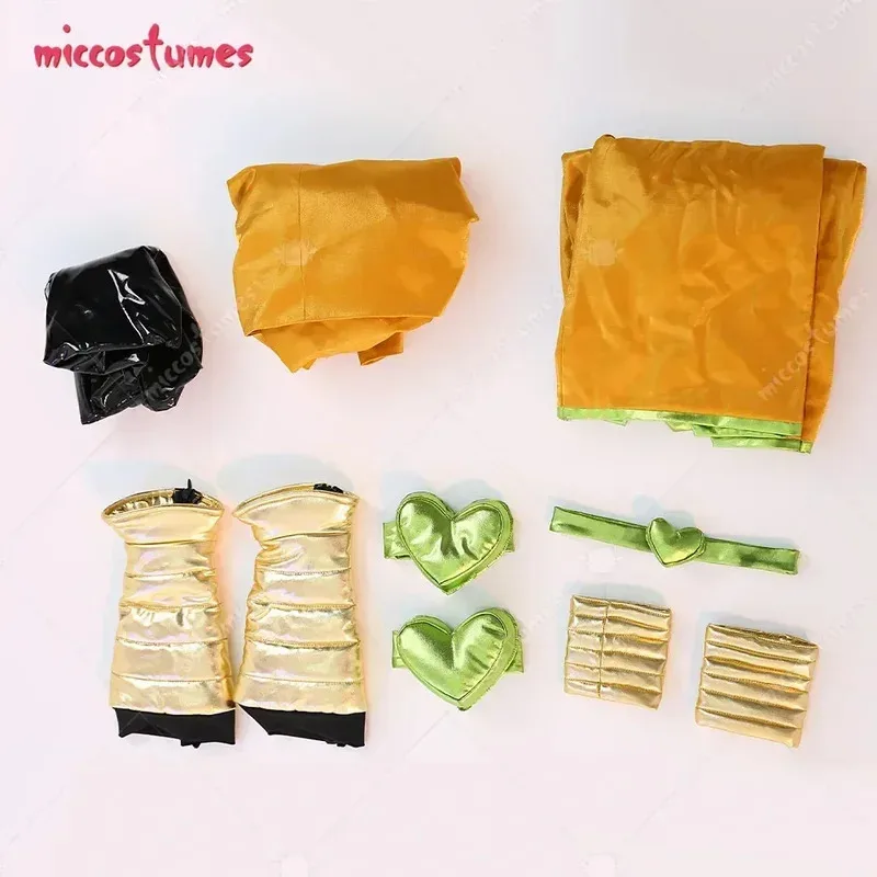 مجموعة كاملة من أزياء Miccostumes للجنسين باللونين الأصفر والأسود مع غطاء للرأس ودعامات لزي الهالوين التنكرية