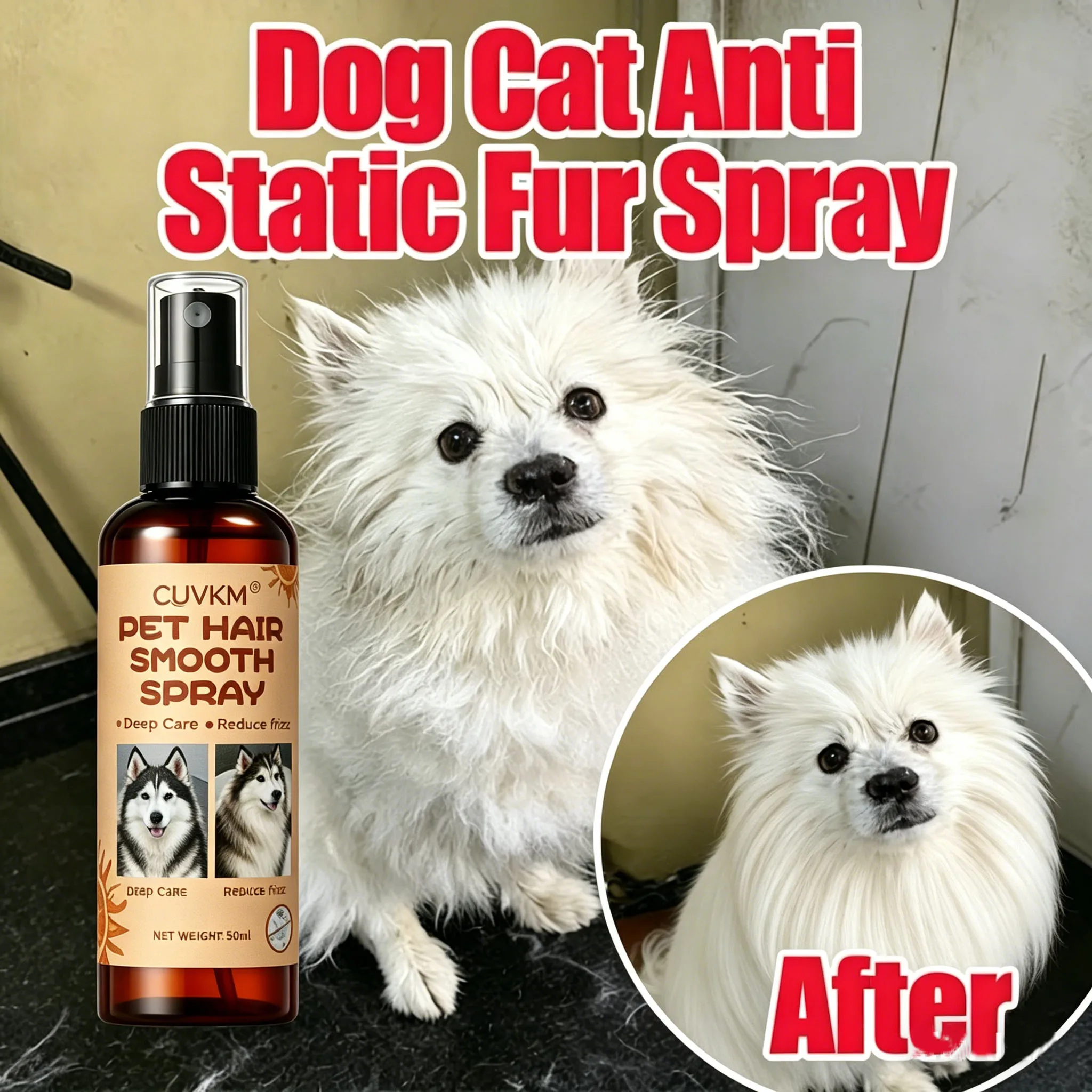 Pet Fur Care Smooth Spray - Reduce Static & Frizz, Prevent Mats & Tangles, Make Brushing Easier for Dogs and Cats