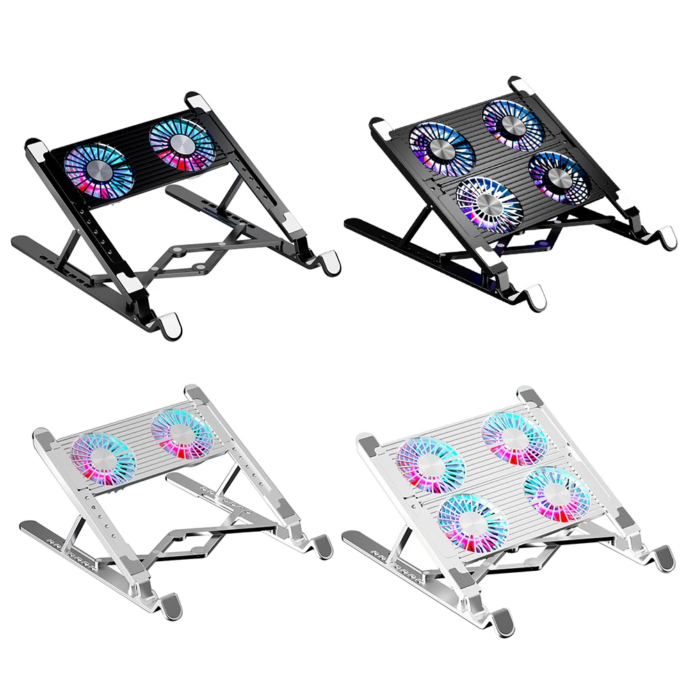 Laptop Cooling Fan with 2/4 Fans Foldable Gaming Laptop Cooler Fan RGB 7 Height Portable Laptop Holder for 11-17.3 Inch Laptops