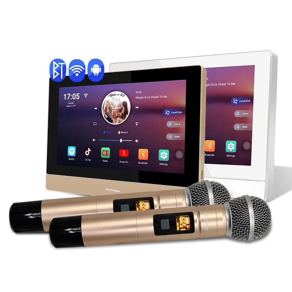 8*20W 7 inch Touch Screen Blue-tooth Wall Amplifier Smart Home Background Music Audio System Stereo Karaoke Pack 2 Microphones