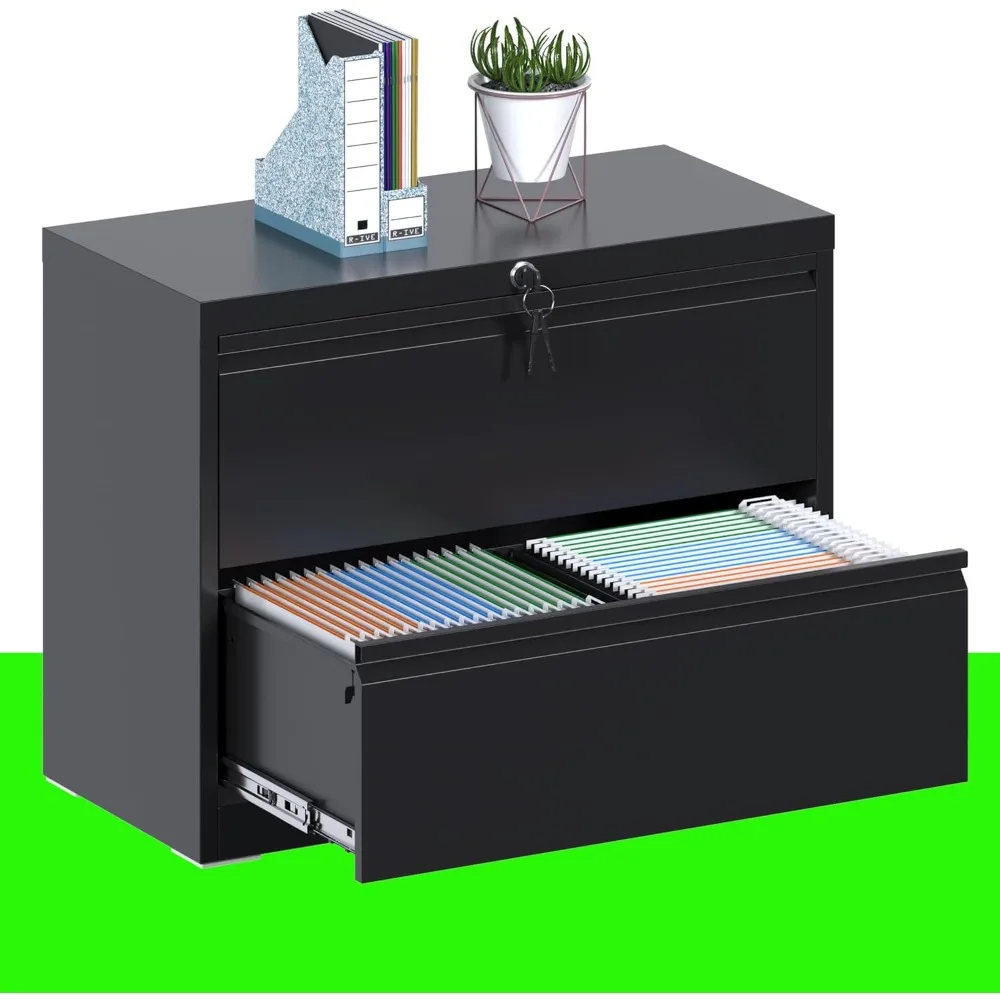 Lateral File Cabinet,2 Drawer Metal Wide Filing Cabinet with Lock, Suitable for Home Office