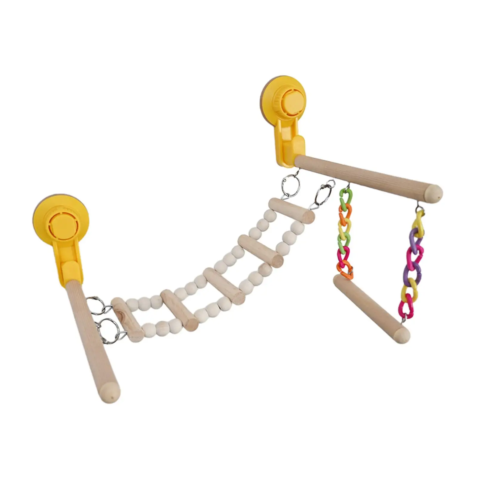 Suction Cup Wood Perch Toy Climbing Ladder Parrot Stand Activity Center for Parakeet Lovebird Budgie Hummingbird Bluebirds