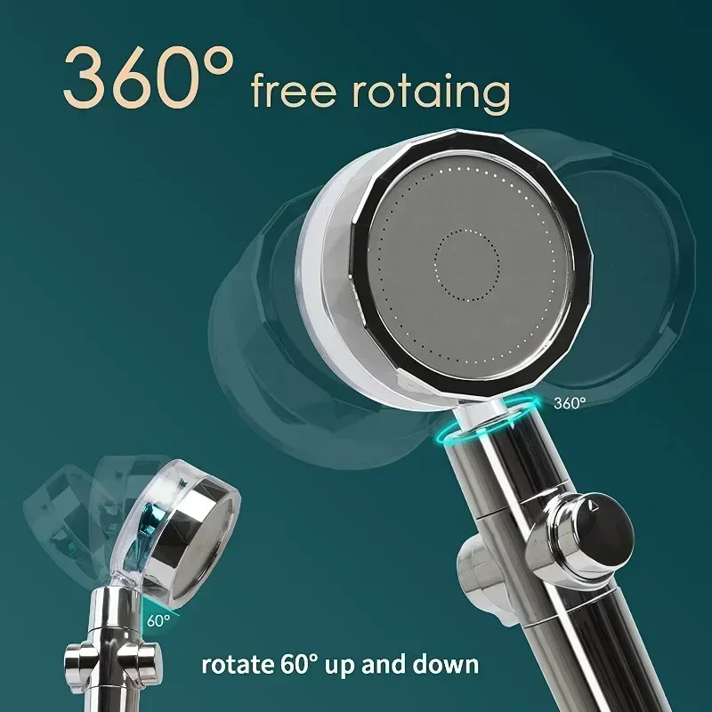 2023 Shower Head 360 Degree Rotation Water Saving Flow Turbofan Hydraulic Injection High Pressure Sprayer Bathroom Accessories