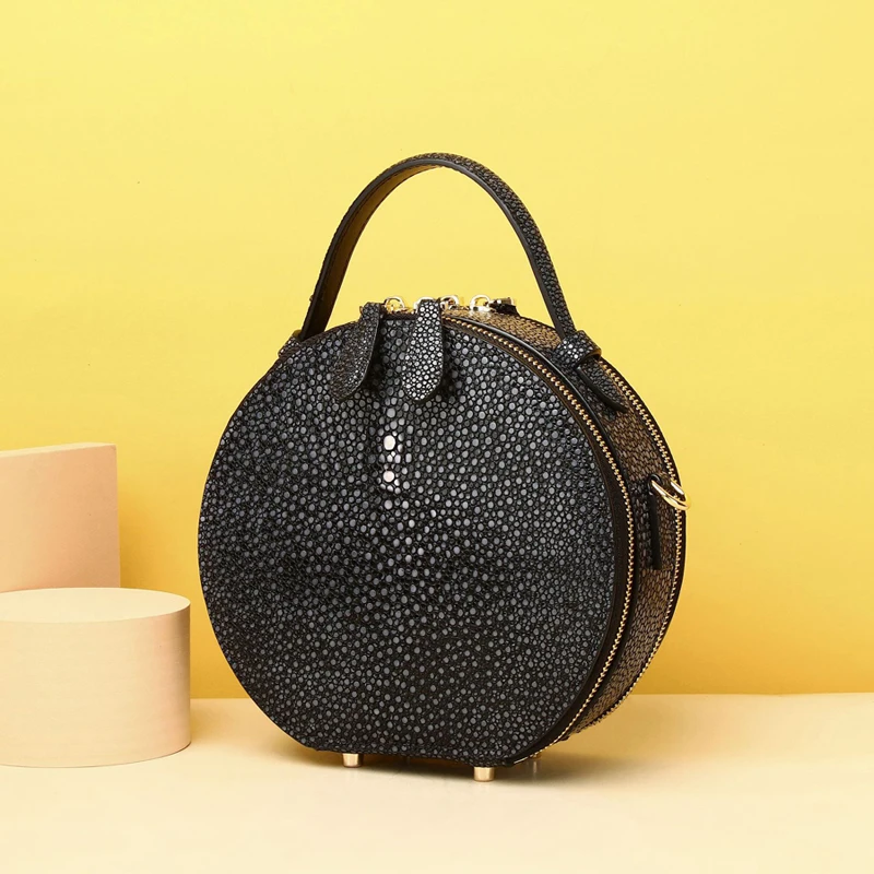 2023 Winter New Fashion Round Bag Women\'s Handbag Cowhie Leather Women\'s Bag Luxury Designer Genuine Leather Female Bag