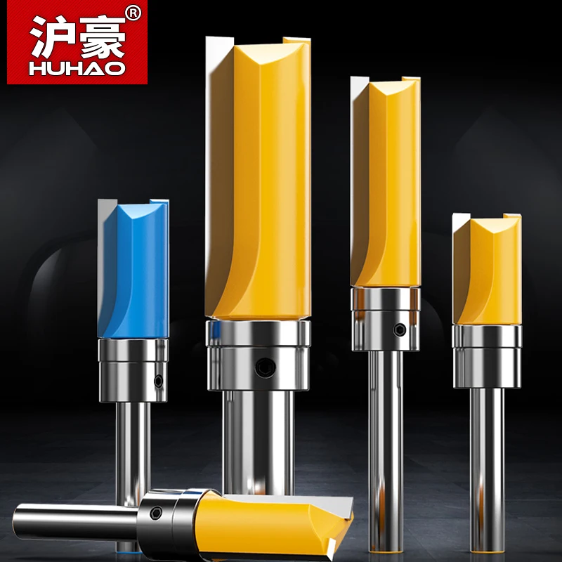 HUHAO 6.35mm Shank Milling Cutter With Bearing Flush Trim Straight Router Bit Wood End Mill for Woodworking Template Bottom Tool