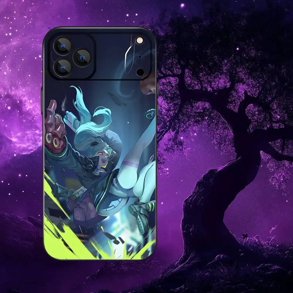 حافظة هاتف ريبيكا C-Cyberpunk E-Edgerunners لهاتف iPhone 17,16,15,14,13,12,Pro,Max,Plus,E,SE4,Air,Mini Black Soft Box