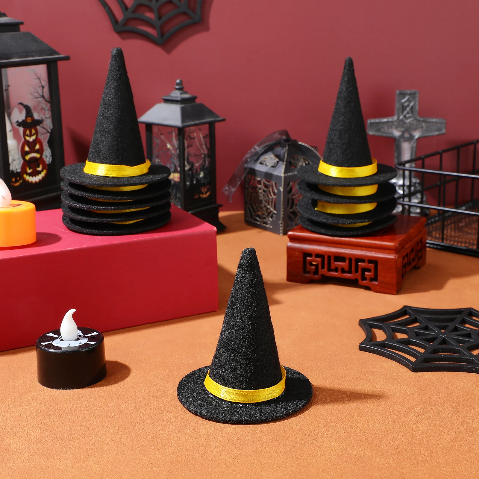 12 Pcs Cap Halloween Decorations Bottle Hat Mini Witch DIY Crafts Accessory Felt Cloth Tiny Hats Ornament Cover