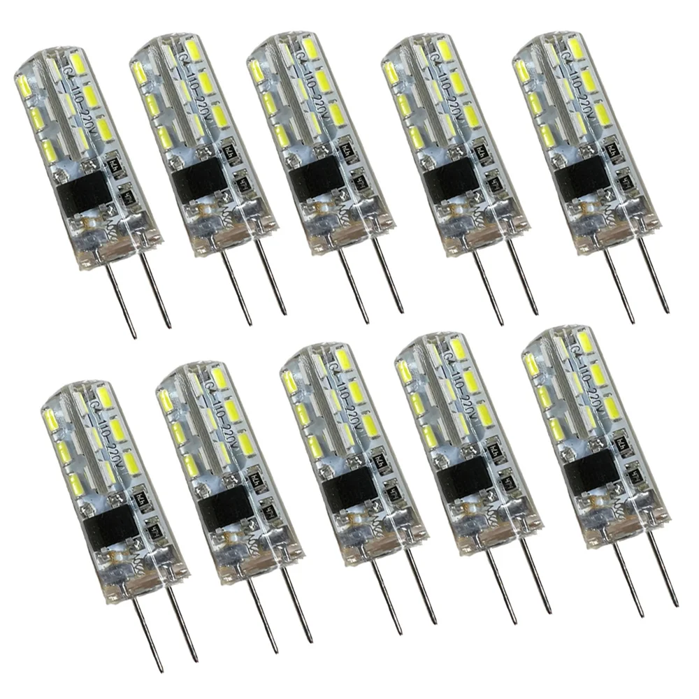 Mini Silicone Lâmpada Halógena, G4 Lâmpada LED, Luz de poupança, 360 Ângulo de Feixe, Substituir Holofotes, Lustre, 2W, 24LED, 12V, AC 220V, 3014SMD, 10Pcs