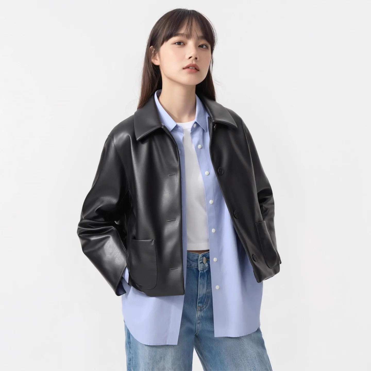 Casual Faion cuero Jaet mujer ort abrigo Casual Sle Stand Collar largo Sve Stand Fit Otoño Invierno nueva llegada