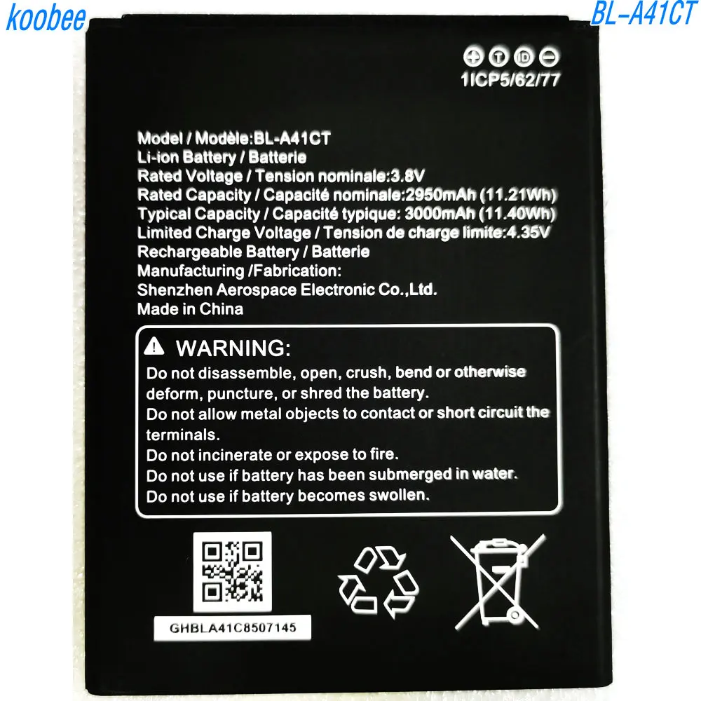 

2025 Year 3.8V 11.40Wh Koobee BL-A41CT Original Replacement Mobile Phone Battery 1ICP5/62/77