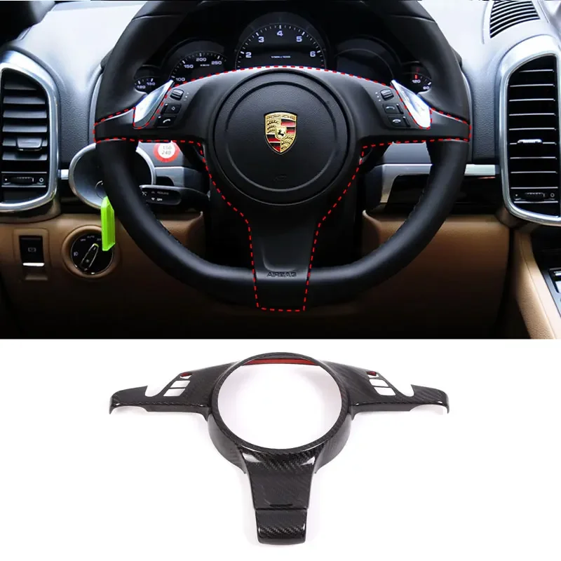 For Porsche Cayenne 2010 2011 2012 2013 2014  Real Carbon Fiber Car Steering Wheel Frame cover Trim sticker Auto Accessories