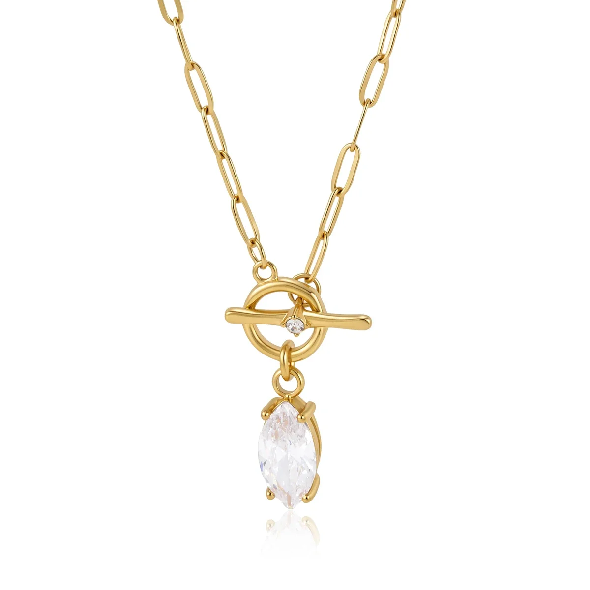 

18K Gold PVD Plated Zircon Pendant Necklace For Women New Chic Stainless Steel Waterproof Trendy Party Jewelry Gifts
