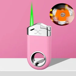 Portable Metal Inflatable Lighter Windproof Jet Green Flame Ring Rotating Pressure Reducing Inverted Lighter Smoking Tool Gift