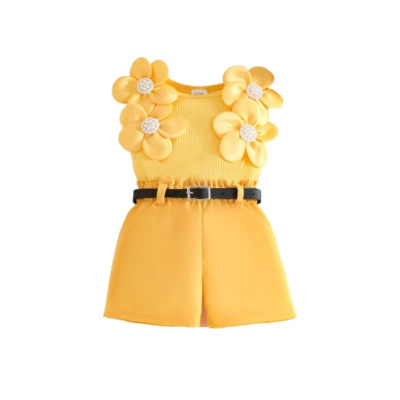 

Модная детская одежда для девочек 1–3 лет: комплекты из топов без рукавов с цветочным принтом и шорт с поясом, летние наборы для малышек.