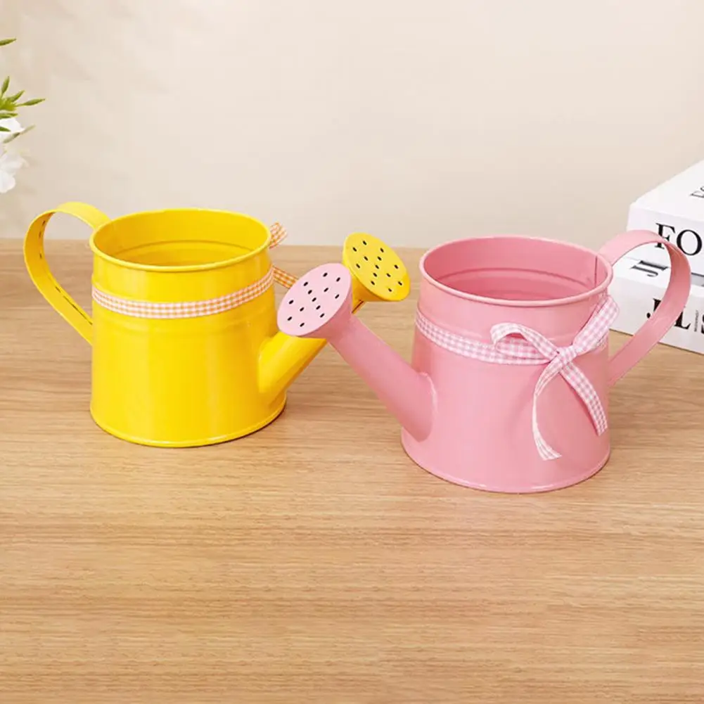 1L Mini Watering Can with Ribbon Bow Decoration Vintage Ergonomic Handle Heavy Duty Metal Indoor Outdoor Garden Plants Flower Wa