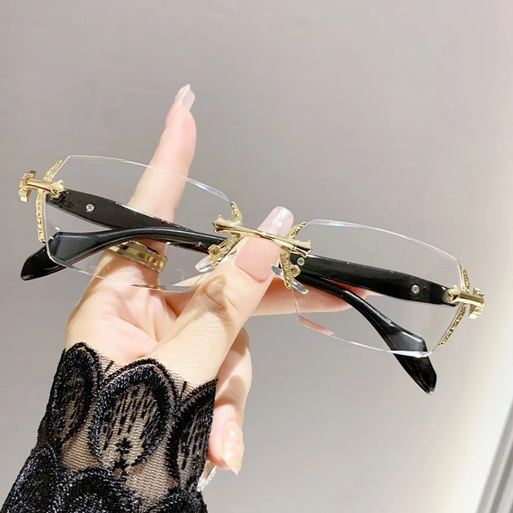 Fashion Y2K Vintage Frameless Cut Edge Glasses Anti Eyestrain Metal Anti-Blue Light Glasses Travel Eyewear Eye Protection image 5