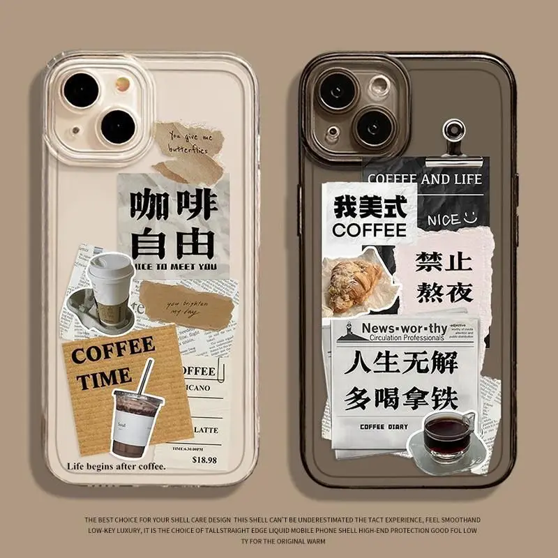 

Coffee Time! Transparent Phone Case For iPhone 16 15 11 12 14 13 Pro Max Mini X XS XSMax XR 7 8 Plus SE4 16e Silica Covers Funda
