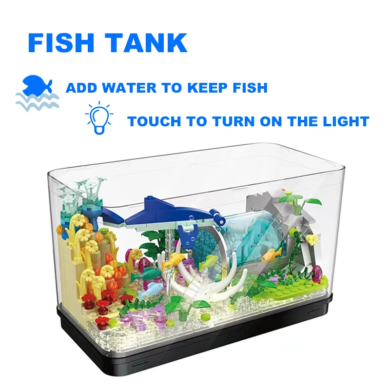 

Creative Room Decoration Mini Fish Tank Model Building Block Aquarium Seaweed Biology DIY Fishbowl With LED Light Brick Toy Gift