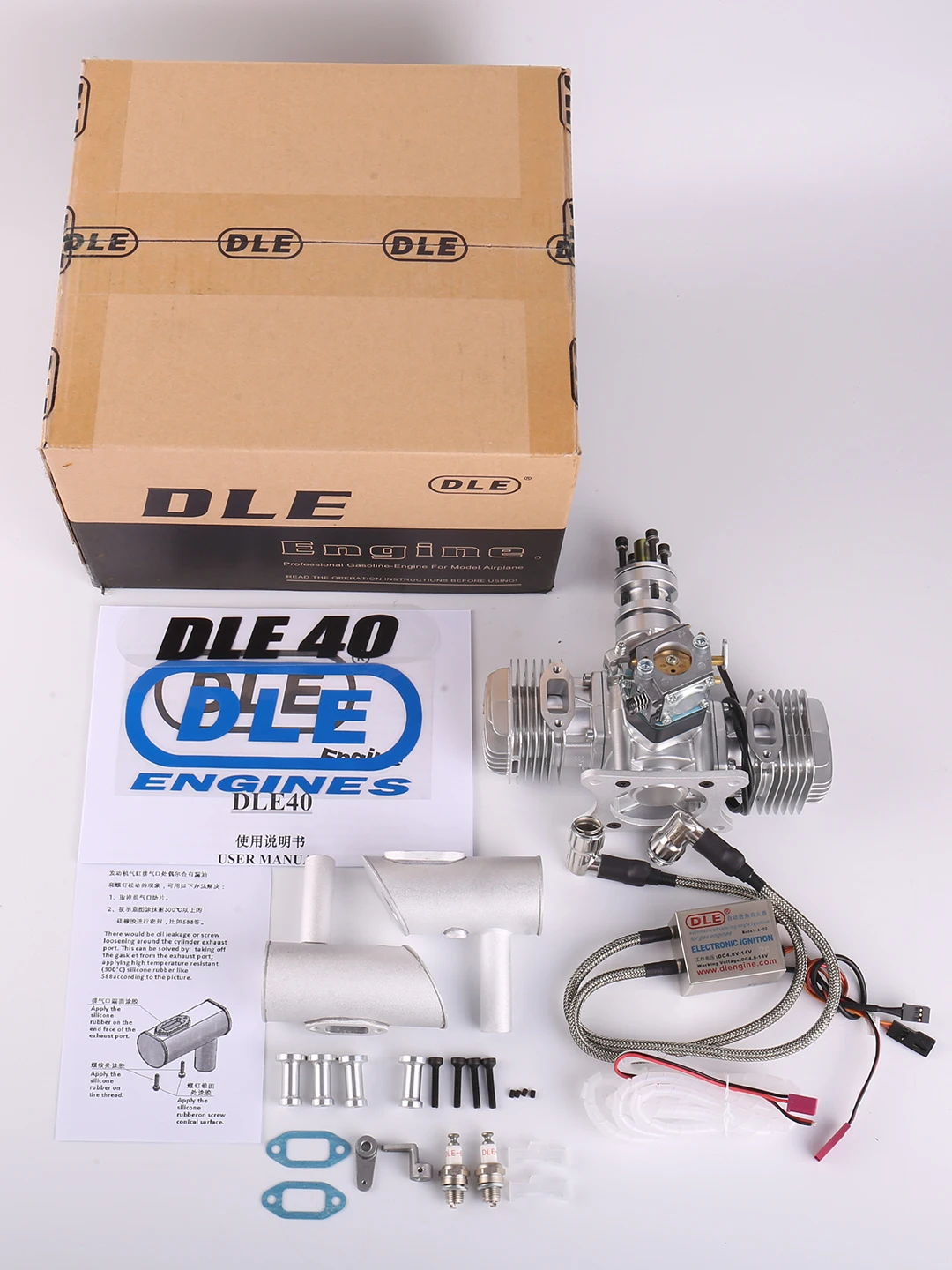 DLE New Original DLE 40CC Gasoline Petrol Engine Twin Cylinder DLE40 for RC Airplane Side Exhaust Natural Wind Cold Hand Start