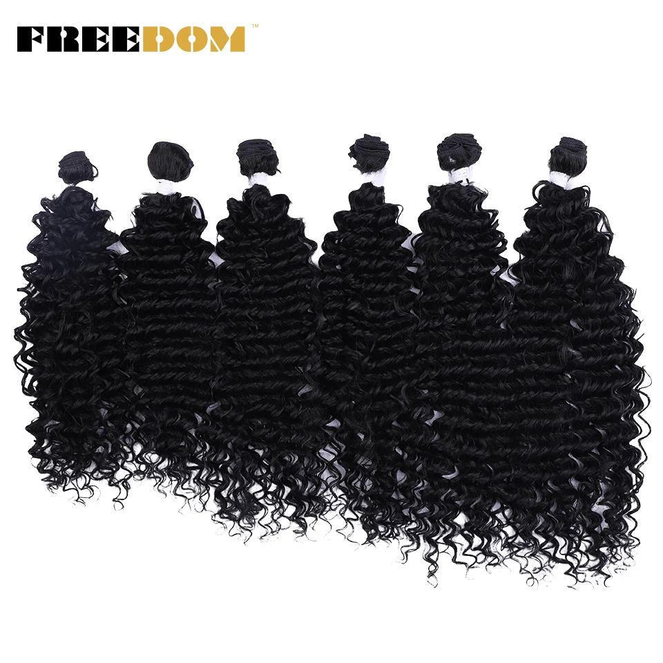 

FREEDOM Synthetic Curly Hair Weave Bundles Ombre Blonde 18 20 22 inches 6pcs Synthetic Hair Extensions High Temperature Fiber