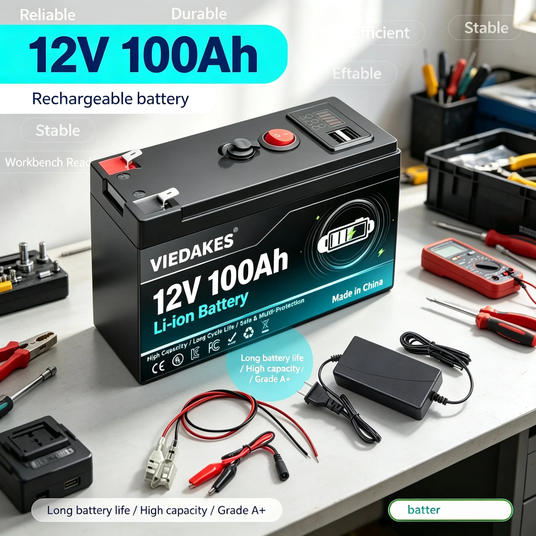 Viedakes 12V Battery 100000mAh Rechargeable Lithium Ion, for Marine Boat Camping RV Solar Sprayer Electric Wheelchair