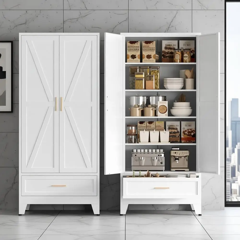 

Белый 71-ярусный металлический кухонный шкаф в стиле фермерского дома с 2 дверцами и регулируемыми полками