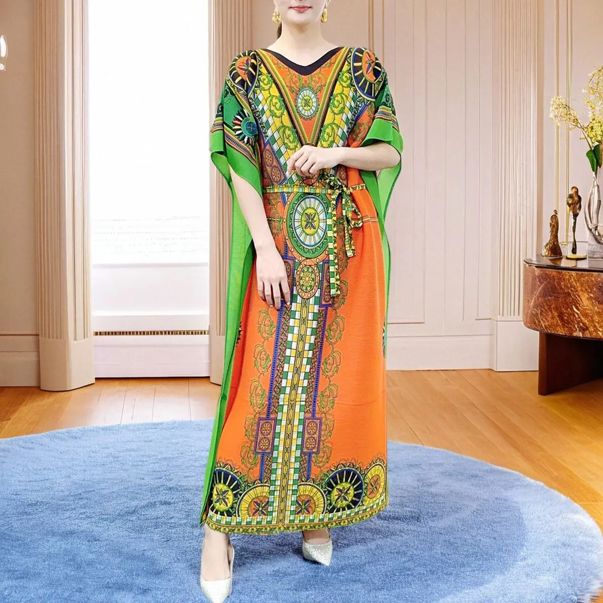 Large size dress, Middle Eastern cross-border Muslim fashion, retro loose casual temperament, pleated long skirt