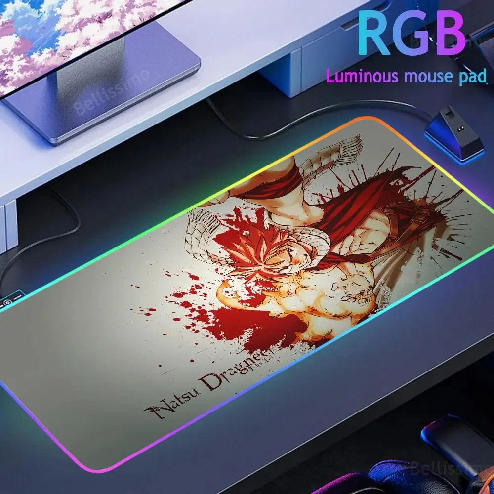 F_fairy T_tall  Anime RGB Mouse Pad Luminous Desk Mat Backlit Cartoon Large Game Pad Pc Setup Accessories HD LED Keyboard Pad